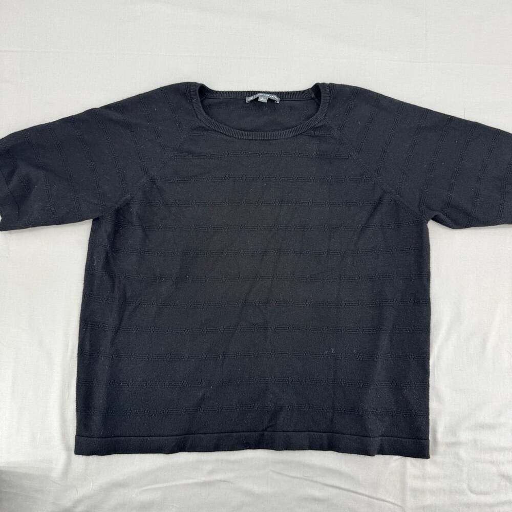Adrianna Papell Black Textured Knit Short Sleeve Top, Size L
